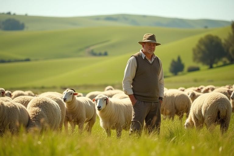 Produttore di formaggio Giovanni Rossi con le sue pecore al pascolo